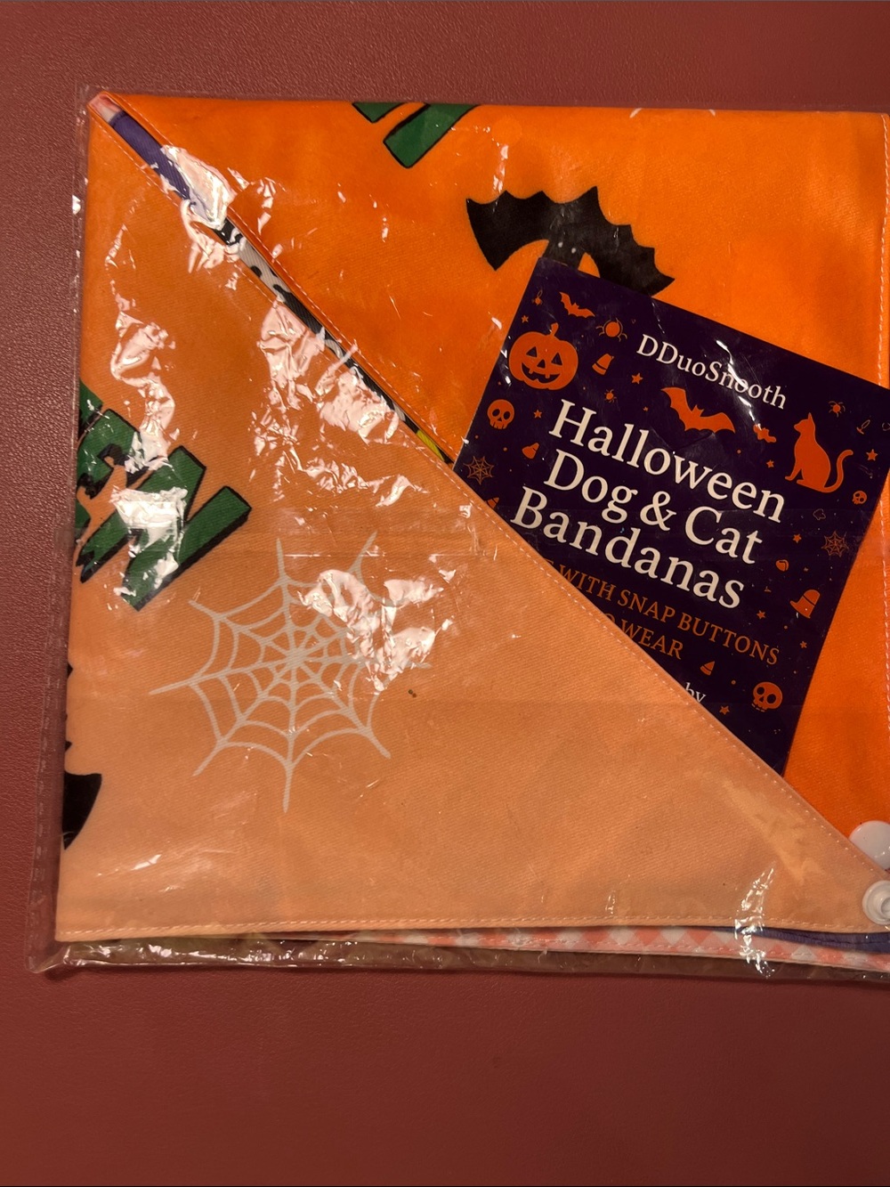 Halloween Orange Dog Bandana - Pumpkin & Spiderweb Design